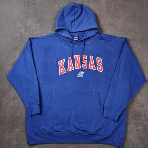 Kansas Jayhawks Old Varsity Brand Hoodie‎ Mens 2XL Blue Pullover Sweatshirt NCAA